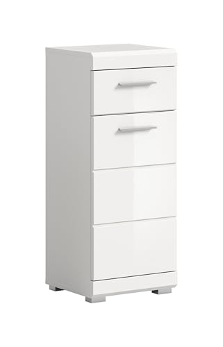 xonox.home - Standschrank Linus 30x79x31 cm in Front weiß Hochglanz Korpus weiß - Kommode Badezimmer schmaler Badezimmerschrank - modern, platzsparend und funktional