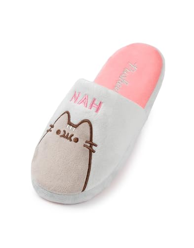 Pusheen Cat Women's Slippers | Grey or Brown Cat Character Plush Slip-On Mules | Adults & Teens House Shoes