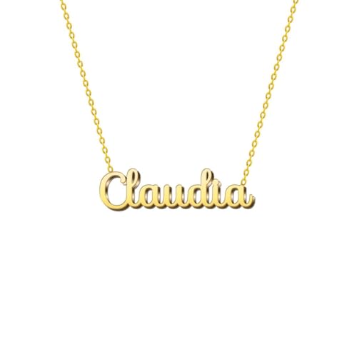 cotigo Collar Nombre Acero-Incluye Tarjeta con Significado-Colgante Nombre Plateado o Dorado-Regalos Personalizados Cumpleaños-Navidad-Día de madre-San valentín (Claudia-Dorado)