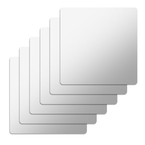 6 láminas autoadhesivas para espejos, 20 x 20 cm, espejo acrílico flexible, autoadhesivo, espejo decorativo para pared, no cristal plateado