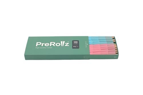 PreRollz 100 Rainbow Cones 109 mm Konische Vorgedrehte Hülsen mit 26 mm Filter-Tip Vorgerollte Joint-Papiere Pre Rolled Cones 25 Grün 25 Pink 25 Lila & 25 Blau