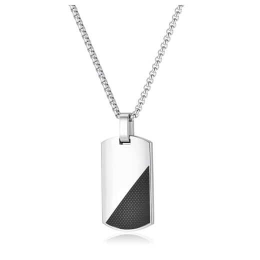 GAVU Collier Plaque Militaire Homme, Pendentif Rectangulaire, Collier Homme Acier Inoxydable, 60cm
