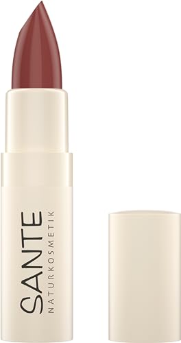 SANTE Naturkosmetik Moisture Lipstick 04 Hazel Nude, pflegender Lippenstift mit Hyaluron, Plump Effekt und Sepilift, Lippenpflege für geschmeidige Lippen in kühlem Rotton, 4,5g