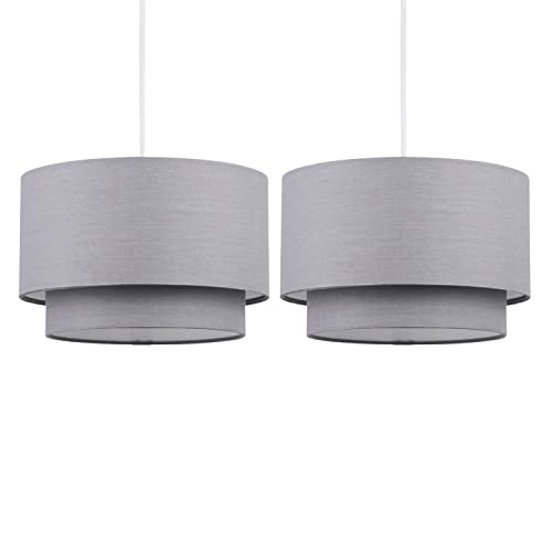 Pair of Easy Fit Light Shades Dark Grey 2 Tier Modern Ceiling Pendant Shades