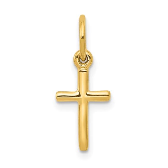 Authentic Dainty 14K Solid Gold Cross Charm Pendant - 18mm (0.7 inches) XSmall - 14K Real Yellow Gold Cross Pendant.
