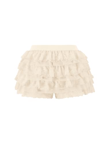 Image of Women Y2K Lace Multi-Layered Bloomers Lolita Ruffle Shorts Cute Mini Skirt | Tiered layers, elastic waist, pumpkin pants, for rave party /country concert /festival