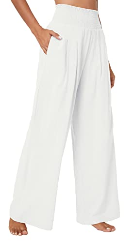 Urban CoCo Women's Elastic High Waist Light Weight Loose Casual Wide Leg Trousers Long Pants with Pocket