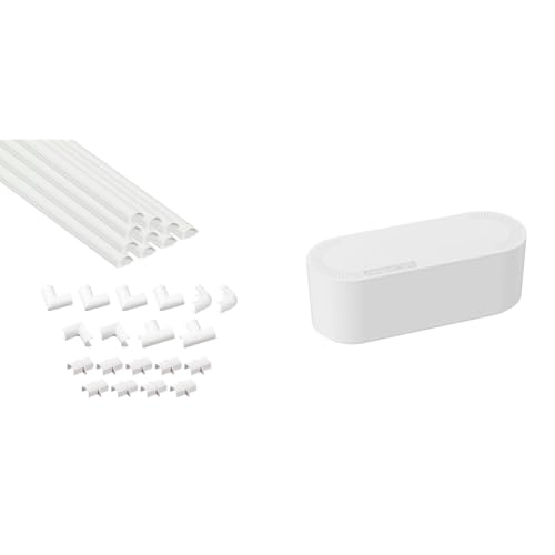 D-Line Micro+ Cable Trunking 4-Meter Pack, Half Round Cable Cover, Paintable & Cable Tidy Box, Hide & Conceal Extension Blocks, Desk Cable Management Solution