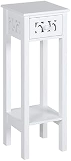Unibos Provence Fretwork French Inspired Slim Bedside Table Wooden Nightstand Slim Tall Telephone Table Narrow Hallway Side Table with Drawer Shelf for Hallway Living Room in MDF (White)