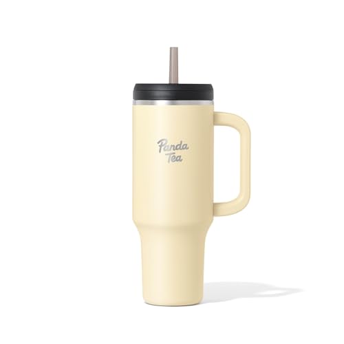 Panda Tea - Mug XXL avec Paille - 1180 mL - Gourde Inox isotherme avec Paille – Boissons Chaudes & Froides - Bouteille Double Paroi – Gourde Grande...