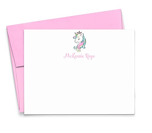 Personalized Unicorn Stationary Set for Girls, Unicorn Note Cards with Envelopes, Personalized...