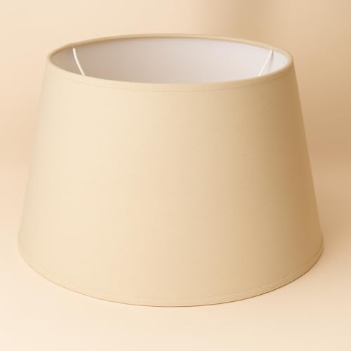 40 cm Abat-jour, Cône, Tissu en Coton avec dos en PVC blanc, Produit fait main, pour Lampe de table, Lampadaire (Creme)