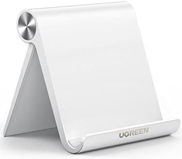 UGREEN Tablet Stand, Adjustable Desk Tablet Holder Foldable Portable for Video FaceTime Compatible with iPad Pro, iPad Mini, iPad Air, Galaxy Tablets iPhone 13 XS XR Pro Max, Galaxy S21 (White)