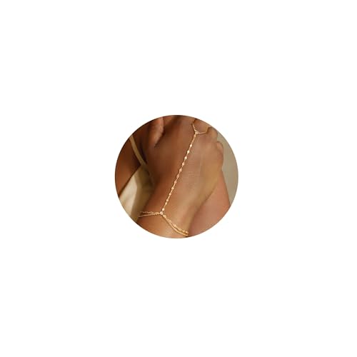 SHOFUL Goldene Handkettchen für Frauen Trendige, Zierliche 14K Goldvergoldete Ringarmbänder, Hypoallergenische Finger- und Nagelarmbänder, Einfache Goldene Handjuwelen