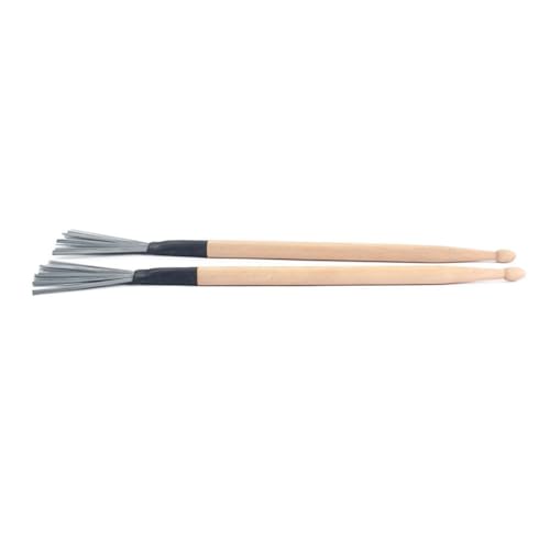 Totority 2 piezas de baquetas de madera de 294 mm y cepillos de acero para batería, accesorios de percusión para principiantes, mango de arce y diseño desmontable miniatura 1