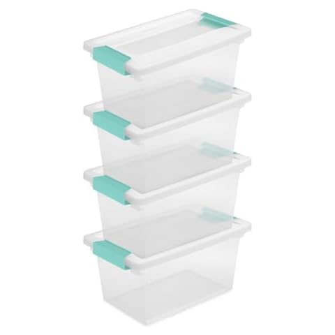 Sterilite 4-Pack Clip Box, Stackable Clear Plastic Bins with Latching Lids, Medium - Writing, Arts or Crafts Supplies Storage Containers for Home, Office, Classroom and Workshop Organization Cover