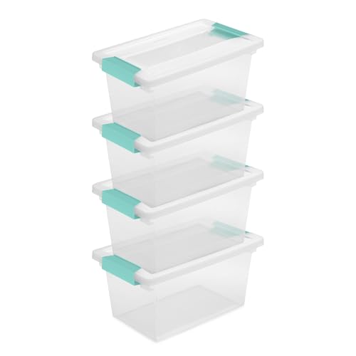 Sterilite Medium Clip Box Stackable Storage Bin with Latching Lid for Home, Office, School, Organize Paper, Notebooks, Crafts, Clear Lid, Base, 1-Pack