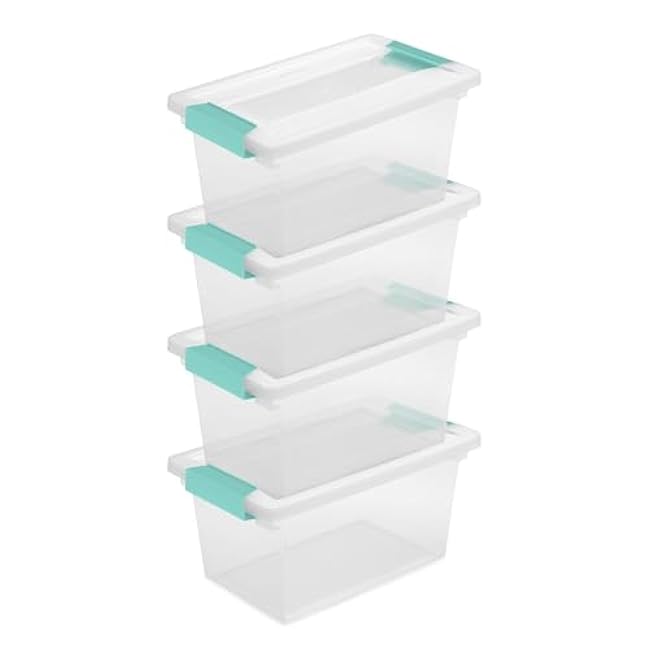 Sterilite 4-Pack Clip Box, Clear Storage for Crafts, Supplies and Office Items, Medium