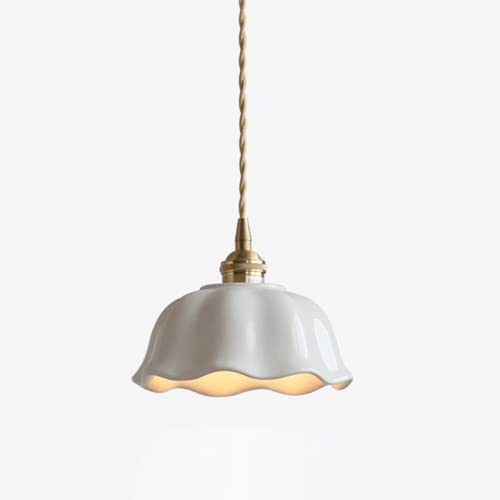 Elksdut White Ceiling Pendant Light Ceramic Flowers Pendant lamp, Modern High Adjustable Suspension Wire Lights E27 Lighting Fixtures for Attic, Bar, Bedroom, Dining Room