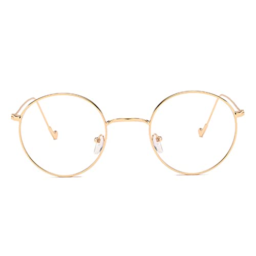 Perwteriy Gafas redondas lente transparente marco de metal anteojo retro gafas decorativas doradas