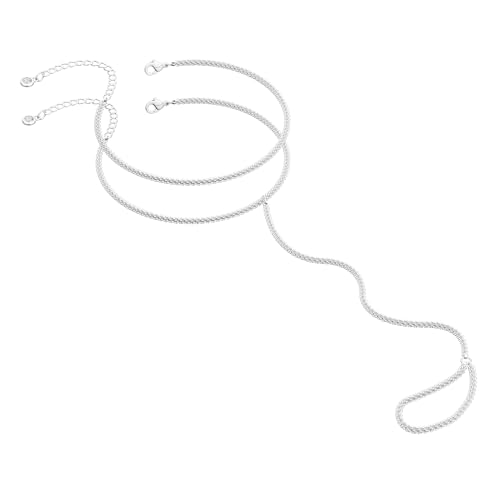 Image of Hand Chain Bracelet for Women Trendy, Dainty Silver Beaded Finger Ring Bracelet Non Tarnish Minimalist Adjustable Simple Cute Silver Bracelets Waterproof Fashion Jewelry