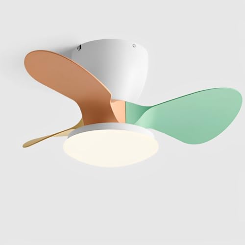 Ventilador de Techo con luz, silencioso, pequeño, con Control Remoto e Interruptor de Pared, 24 Pulgadas, Luces LED de 24 W para Dormitorio, Sala de Estar, balcón, salón, Interior,