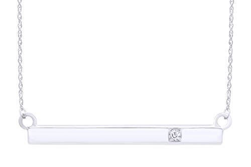 Jewel Zone US Natural Diamond Bar Pendant Necklace 14k White Gold Over Sterling Silver