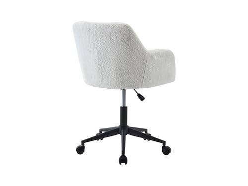 Image of Finch Fox Battle Modern 360 Swivel Mid-Back Armrest Boucle Fabric Study Upholstered Black Metal Powder Coated Base Study Computer Office Desk Chair in White Color