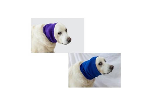 Image of Dog Ear Covers (2 Pack), Noise Reducing Snood for Dogs - Purple + Blue, L