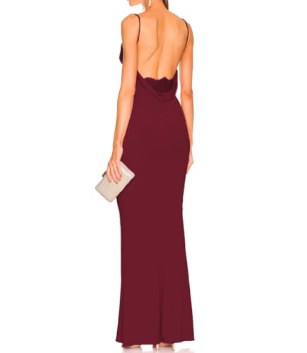 Image of Aigeman Women Spaghetti Straps Mermaid Evening Gown Wedding Guest Dress Drape Neck Lace Backless Formal Maxi Dress 21