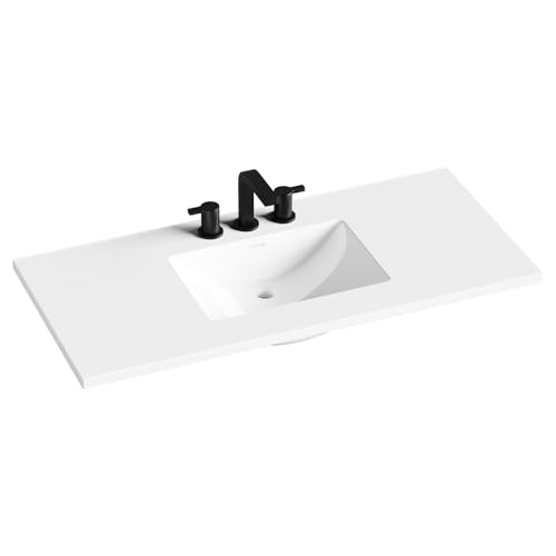 48 in. W x 22 in. D Single Sink Bathroom Vanity Top with Integrated Resin Basin, Stain-Resistant & Scratch-Resistant Bathroom Countertop, Without Matte Black Faucet & Pop up-Drain, White