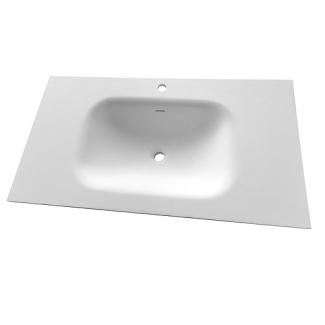 Penau Stone Resin Solid Surface Bathroom Vanity Basin Sink Matte White Durable Scratch Stain Resistant 39.4 x 21.7 x 6.7 Inchs