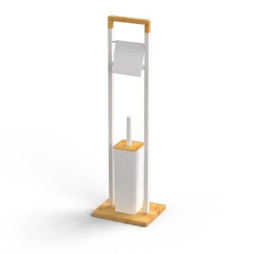 Miniatura 8 de Relaxdays Soporte De Papel Higiénico Con Escobilla De Pie De Bambú, 76.5 X 28 X 18 Cm, Blanco
