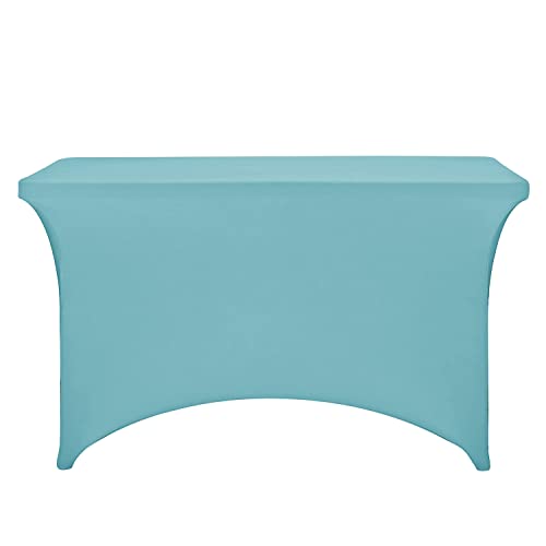 Image of FORLIFE Spandex Table Cover - 4ft Rectangular Fitted Tablecloth for Banquet, Wedding, Party - Stretch Patio Table Covers in Aqua