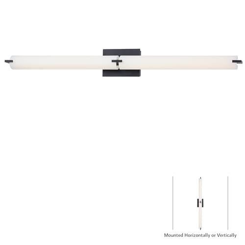 Image of GEORGE KOVACS P5046-37B-L Tube LED Vanity Bath Light, 2-Light, 40 Total Watts, 4.75-in H x 39.75-in W, Dark Restoration Bronze