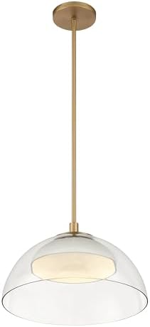 Minka-Lavery Halwynd 15" LED Convertible Pendant/Semi-Flush Mount - Legacy Brass with Clear Glass and Textured Cement