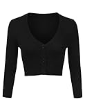 Totatuit Women's Black Cropped Cardigan V Neck Elegant Bolero Shrug Jumper
