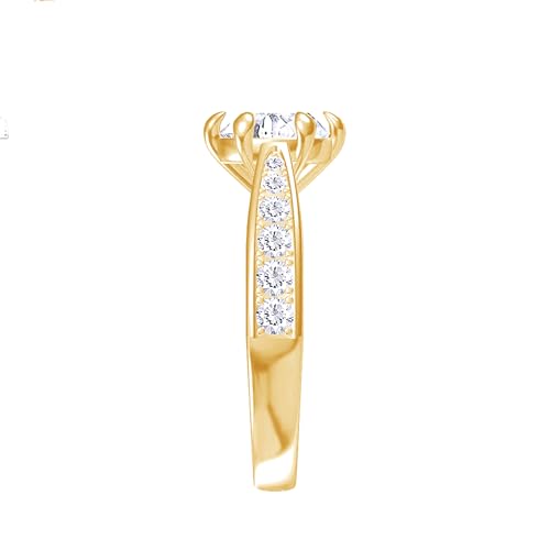 Solitaire Engagement Ring | Round Cut Moissanite Diamond 6-Prong Stackable Promise Bridal Rings For Women In 14k Gold Over Sterling Silver Jewelry Gifts For Her (1 Ctw to 3 Ctw)4