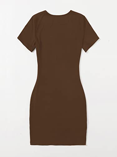 Wdirara Women's Plus Letter Graphic Print Round Neck Short Sleeve Bodycon Dress Coffee Brown 1Xl #TOP1