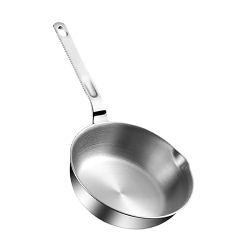 FytStycale 316 Stainless Steel Egg Frying Pan with Handle Cooking Eggs Sandwich Nonstick Pan Flat Bottom Skillet Mini Fry Pan with Spout Portable Camping Pot, Saucepan Cookware for Home, 12cm