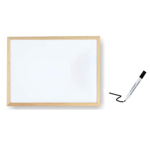 BESCH Pizarra Blanca de Rotulador con Marco de Madera Natural para Oficina, Restaurantes, Colegios, Tiendas, Hogares y Cafeterias Incluye Rotulador y Borrador. (90x60cm)
