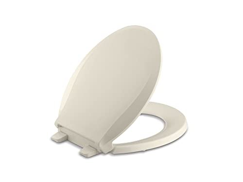KOHLER K-4639-47 Cachet Round, Grip-Tight Bumpers, Quiet-Close, Quick-Attach Hardware, No Slam Toilet Seat, Almond