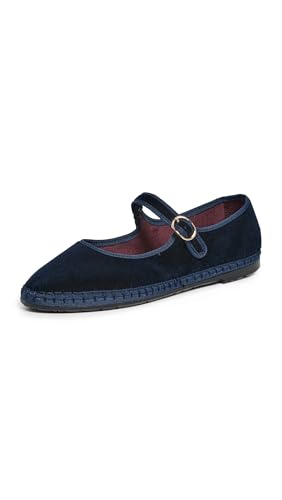 Flabelus Women's Velvet Mary Jane Flats, Dark Blue, 8 Medium US