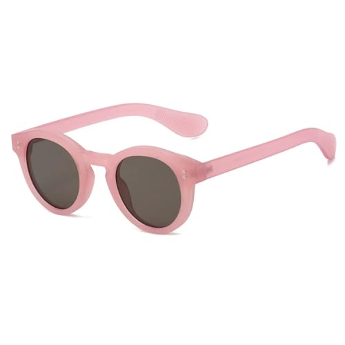 Lunettes de soleil rondes UV400 style rétro punk pour femmes et hommes avec rivets mats rose noir