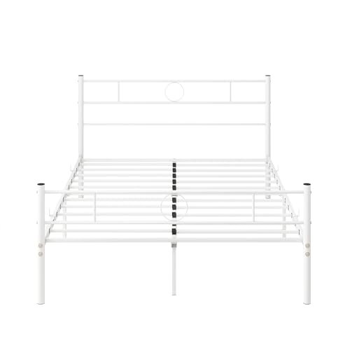 VECOCHO Full Size Metal Bed Frame with Headboard/Double Platform Bed Frame No Box Spring,Strong Steel Slat Support/Full Mattress Foundation Bed/Easy Assembly/Noise Free/White by VECOCHO - Image 7