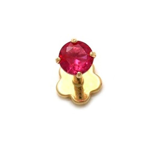 Image of AVORA 14K Yellow /White Gold 3mm Round Simulated Diamond (0.1 carat) Cartilage Piercing Flat Back Earring Body Jewelry (18 Gauge) - Emerald, Ruby, Amethyst, Sapphire, Sim. Diamond