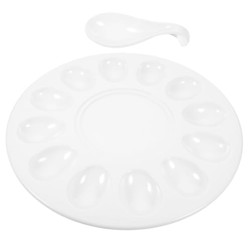 NAMOARLY 1 Set Shrimp Slider Tray Egg Tray Escargot Platter 8- Hole Escargot Plate Shrimp Paste Plate Dessert Plate Oyster Plate Snail Plate Flatware Meatball Plate White Melamine