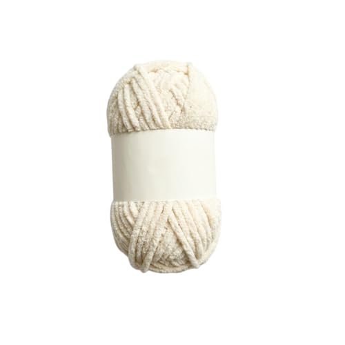 Image of Soft Chenille Yarn 100 gm Soft Velvet Wool Oon for Crochet Knitting DIY Craft Multipurpose Yarn Ball for Blanket Scarf Cushion Making (Purple) (Cream)