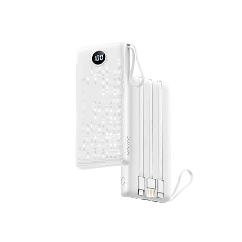 VRURC Portable Charger 20000mAh, Built-in Cables Fast Charging Power Bank, PD QC 3.0 Travel Essentials Battery Pack, 4 Output & 2 Input Phone Charger for iPhone16 15 14 13 X, Samsung, Androi