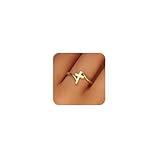 Punhem Gold Cross Statement Rings for Women 14K Gold Silver Tone Non Tarnish Cute Band High Polished Smooth Comfort Fit Size 5-10